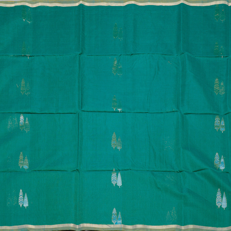 Hayagrivas Handloom Kora Silk Cotton Saree in Luxurious Teal Blue KBD1779A2-70