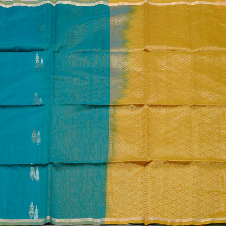 Hayagrivas Handloom Kora Silk Cotton Saree in Luxurious Teal Blue KBD1779A2-70
