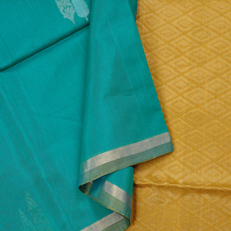 Hayagrivas Handloom Kora Silk Cotton Saree in Luxurious Teal Blue KBD1779A2-70