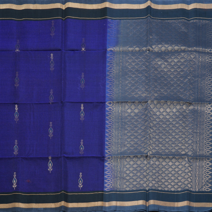 Hayagrivas Handloom Kora Silk Cotton Saree in Timeless Blue KBD1779A3-5