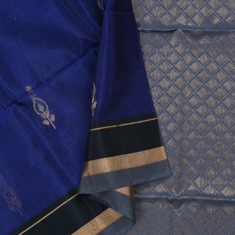 Hayagrivas Handloom Kora Silk Cotton Saree in Timeless Blue KBD1779A3-5