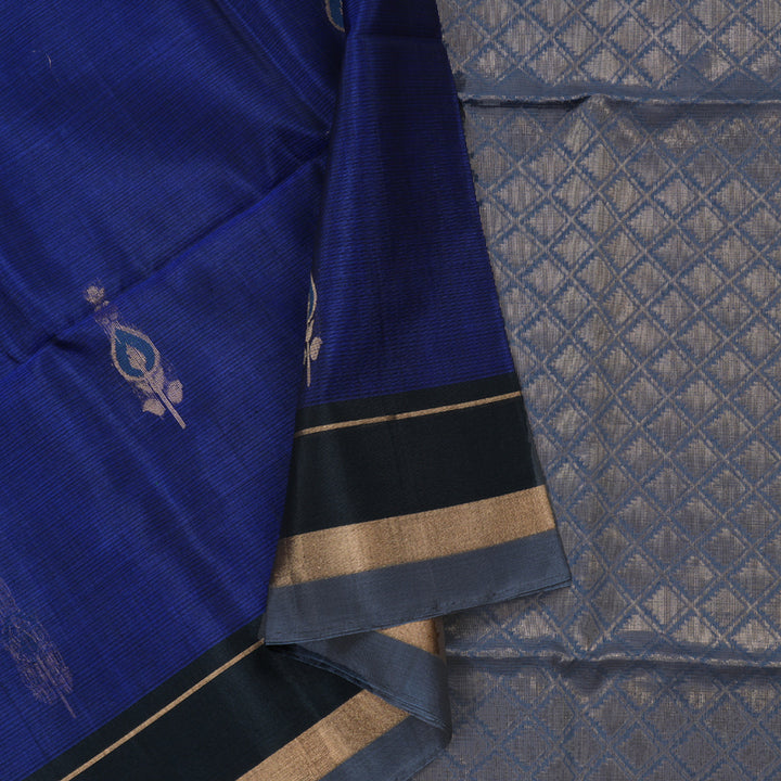 Hayagrivas Handloom Kora Silk Cotton Saree in Timeless Blue KBD1779A3-5