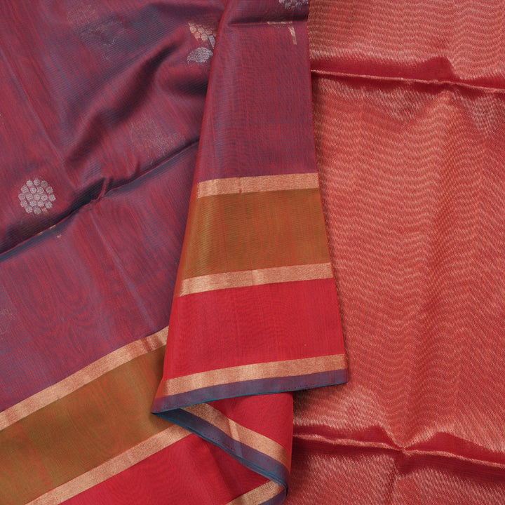 Hayagrivas Handloom Kora Silk Cotton Saree in Unique Dual Tone (Grey With Red) KBD1779A3-9