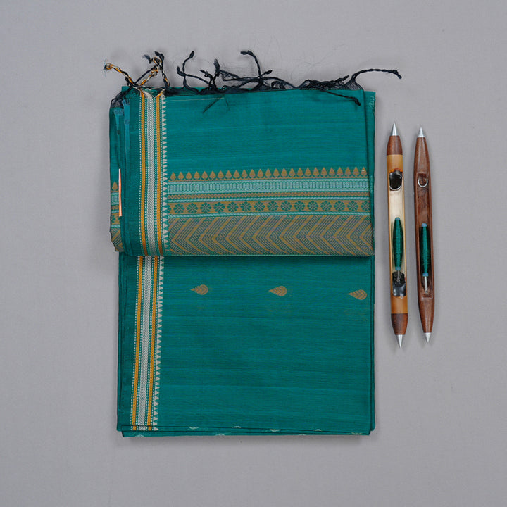 Hayagrivas Handloom Kora Silk Cotton Saree in Captivating Teal Blue KBD1779A4-27