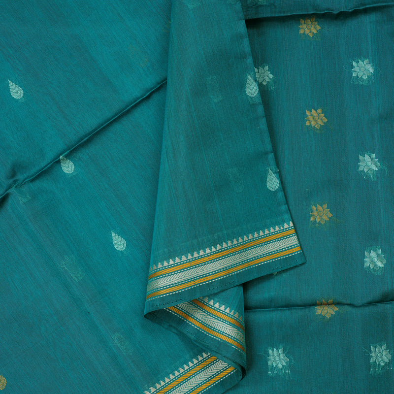 Hayagrivas Handloom Kora Silk Cotton Saree in Captivating Teal Blue KBD1779A4-27