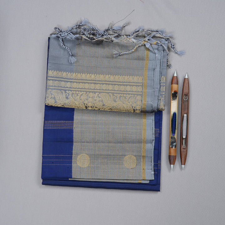 Hayagrivas Majestic Blue Handloom Soft Silk Saree with Dark Grey Border KBD1788A3-10