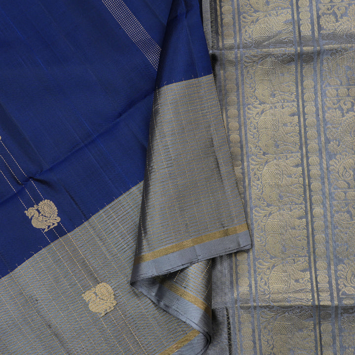 Hayagrivas Majestic Blue Handloom Soft Silk Saree with Dark Grey Border KBD1788A3-10