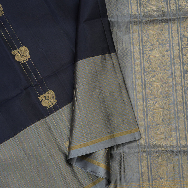 Hayagrivas Handloom Soft Silk Saree in Majestic Black KBD1788A3-11