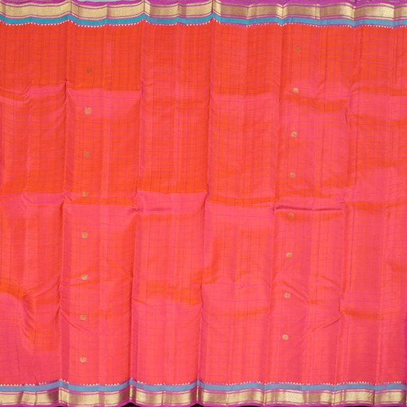 Hayagrivas Orangish Pink Handloom Kanjivaram Silk Saree with Purple Border KBD1790A2-1