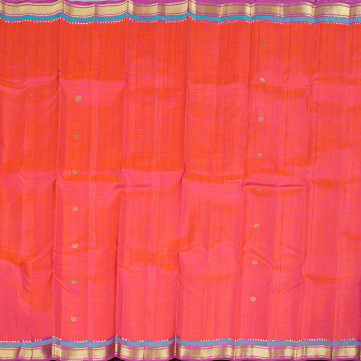 Hayagrivas Orangish Pink Handloom Kanjivaram Silk Saree with Purple Border KBD1790A2-1