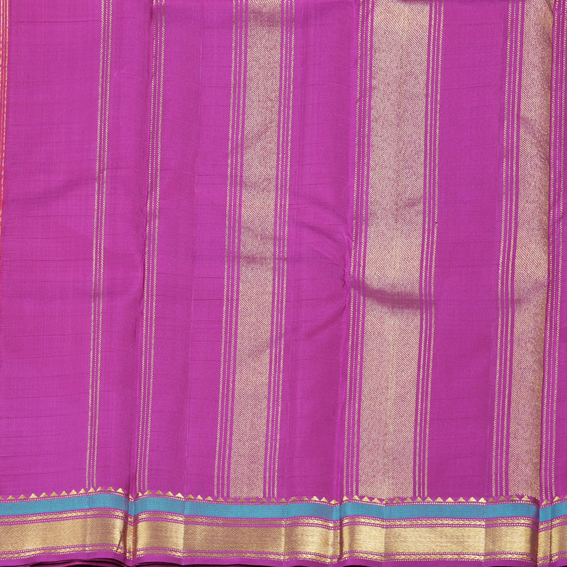 Hayagrivas Orangish Pink Handloom Kanjivaram Silk Saree with Purple Border KBD1790A2-1
