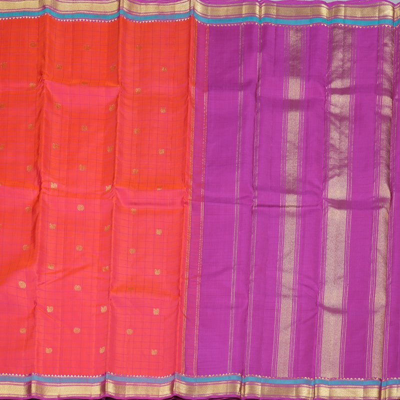 Hayagrivas Orangish Pink Handloom Kanjivaram Silk Saree with Purple Border KBD1790A2-1
