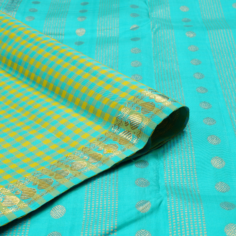Hayagrivas Sea Blue With Yellow Checks Handloom Kanjivaram Silk Saree KBD1790A3-1