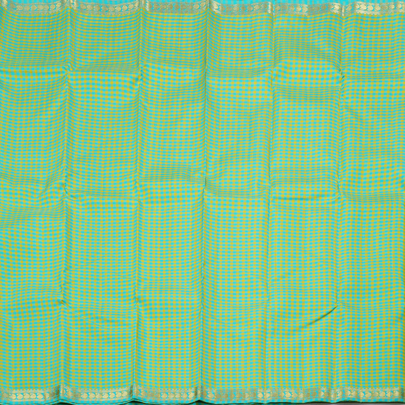 Hayagrivas Sea Blue With Yellow Checks Handloom Kanjivaram Silk Saree KBD1790A3-1