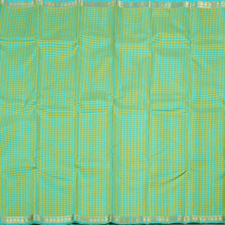 Hayagrivas Sea Blue With Yellow Checks Handloom Kanjivaram Silk Saree KBD1790A3-1