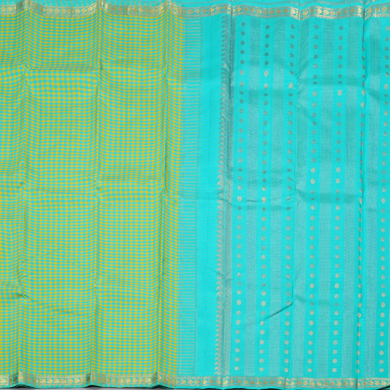 Hayagrivas Sea Blue With Yellow Checks Handloom Kanjivaram Silk Saree KBD1790A3-1