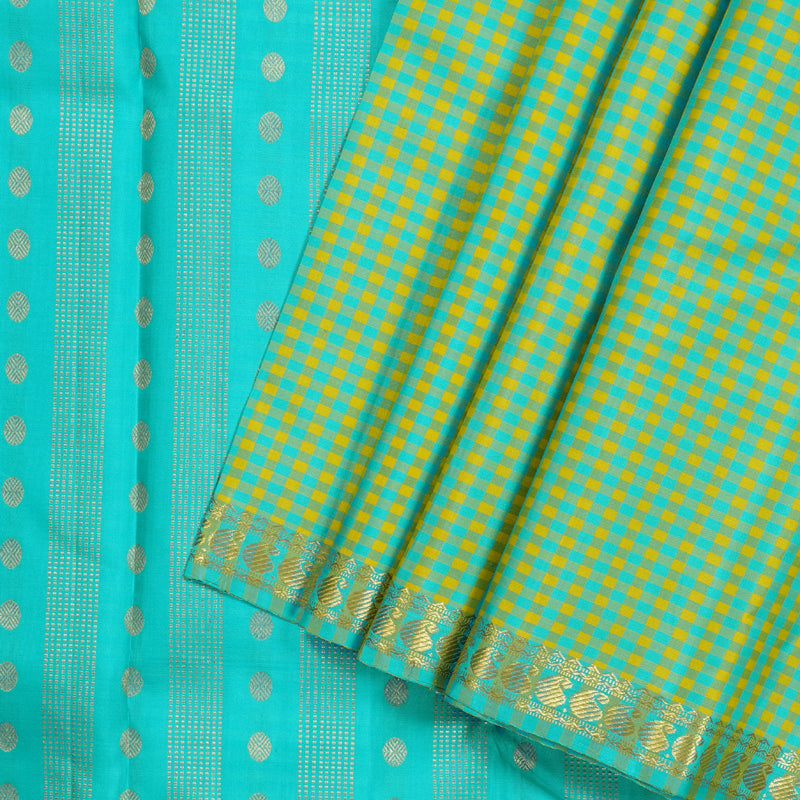 Hayagrivas Sea Blue With Yellow Checks Handloom Kanjivaram Silk Saree KBD1790A3-1