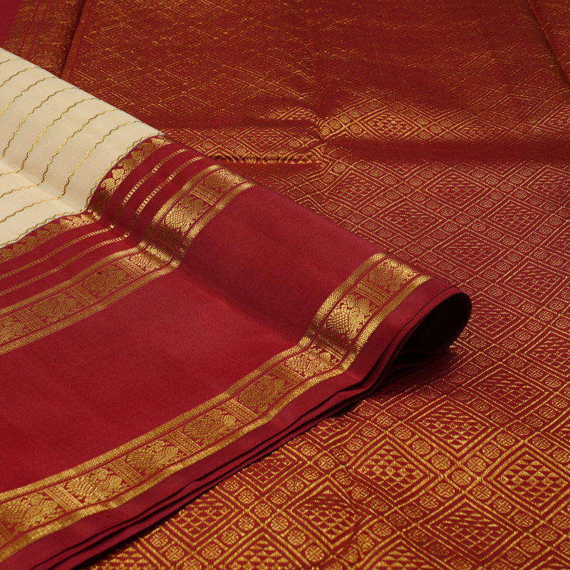 Hayagrivas Sandal Handloom Kanjivaram Silk Saree with Ganga Jamuna (Green And Maroon) Border KBD1791A1-1