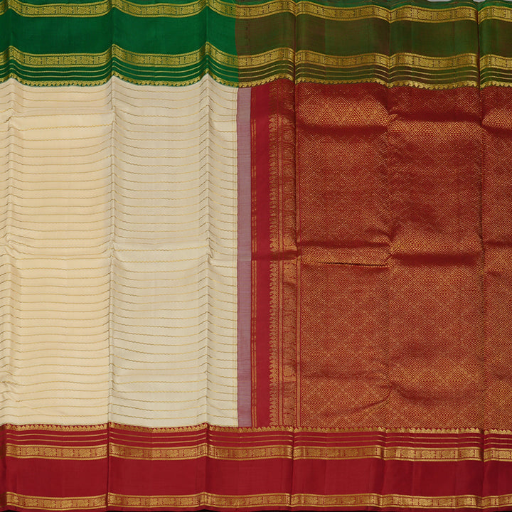 Hayagrivas Sandal Handloom Kanjivaram Silk Saree with Ganga Jamuna (Green And Maroon) Border KBD1791A1-1