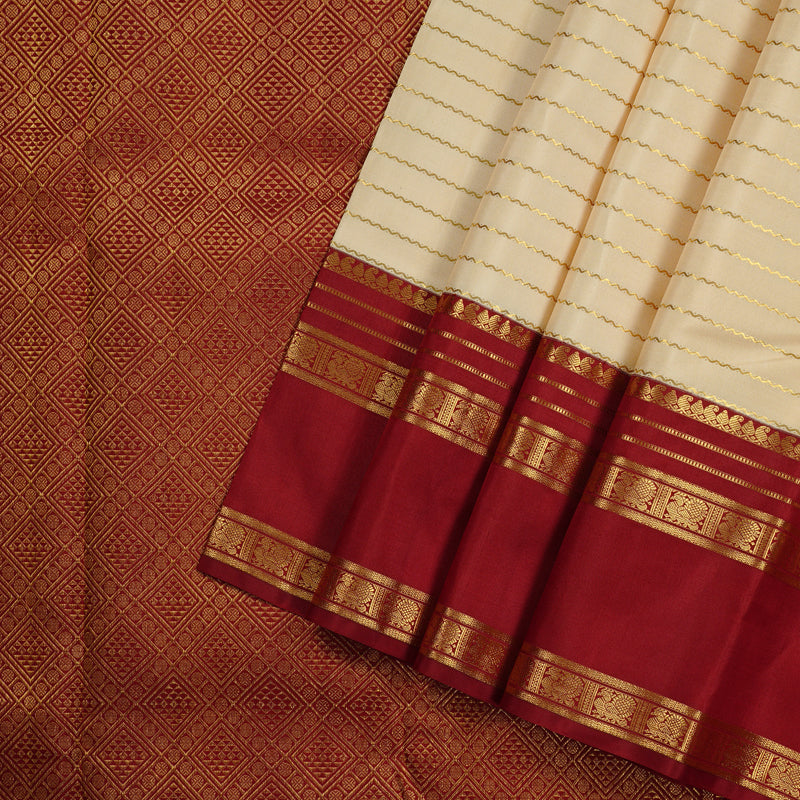 Hayagrivas Sandal Handloom Kanjivaram Silk Saree with Ganga Jamuna (Green And Maroon) Border KBD1791A1-1