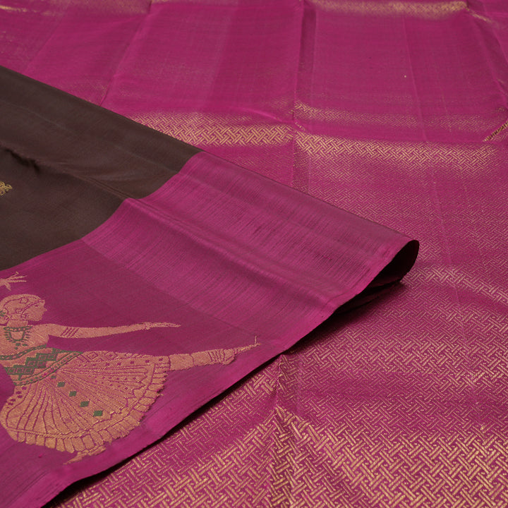 Hayagrivas Dark Brown Handloom Kanjivaram Silk Saree with Purple Border KBD1793A1-2