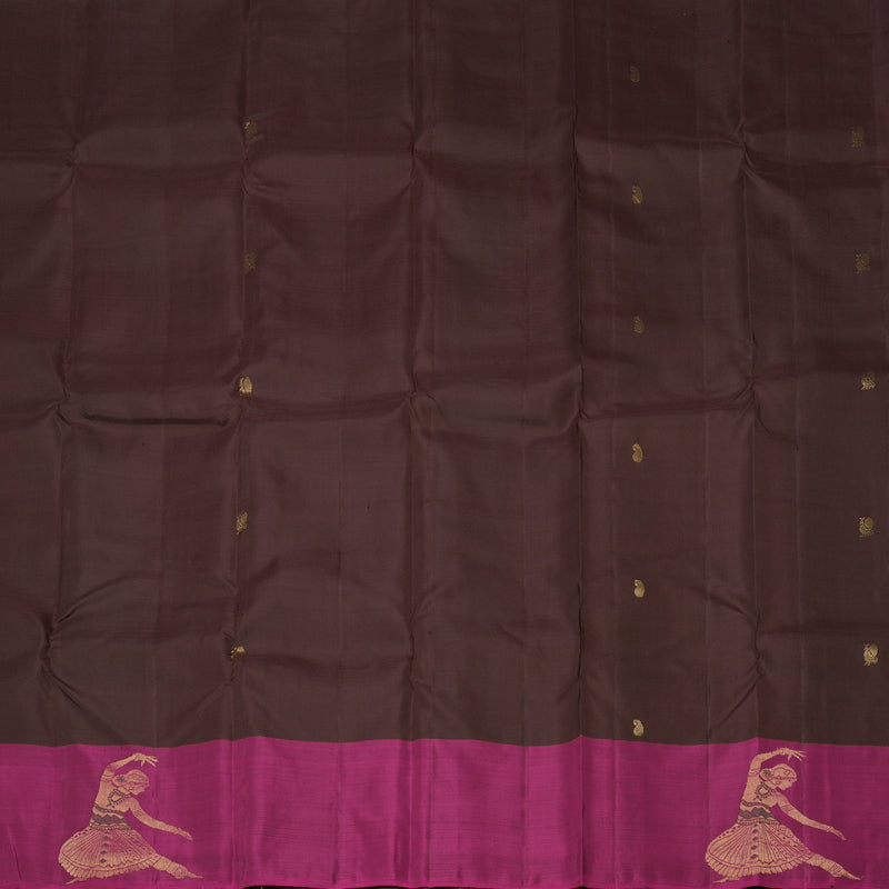 Hayagrivas Dark Brown Handloom Kanjivaram Silk Saree with Purple Border KBD1793A1-2