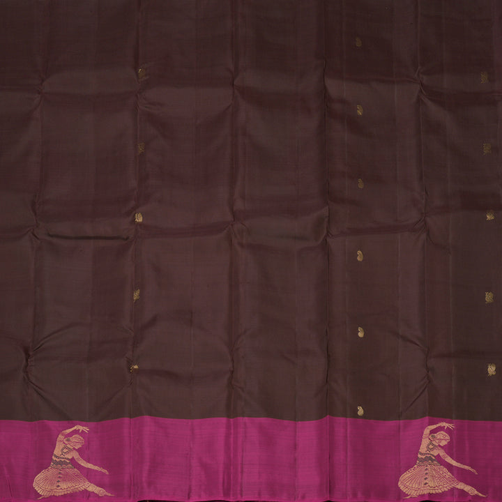 Hayagrivas Dark Brown Handloom Kanjivaram Silk Saree with Purple Border KBD1793A1-2
