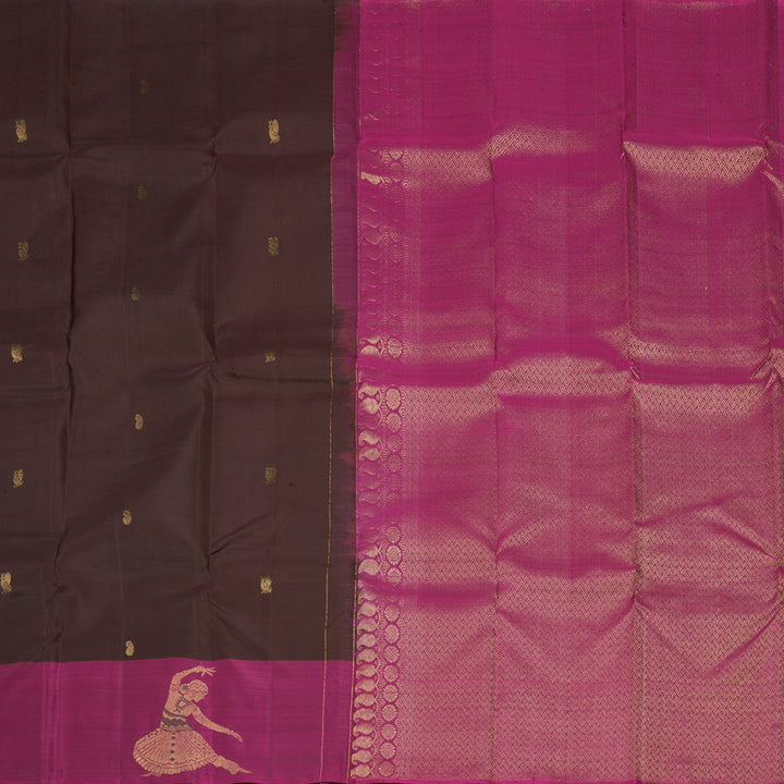 Hayagrivas Dark Brown Handloom Kanjivaram Silk Saree with Purple Border KBD1793A1-2
