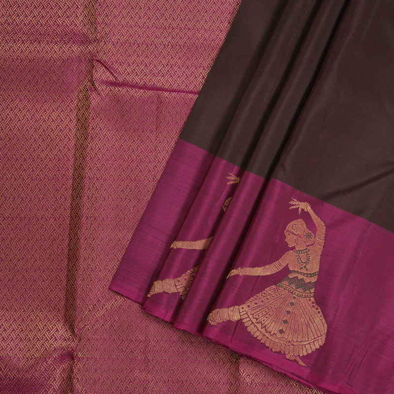 Hayagrivas Dark Brown Handloom Kanjivaram Silk Saree with Purple Border KBD1793A1-2