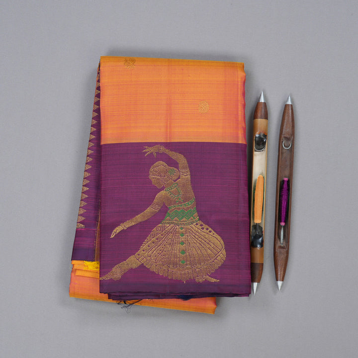 Hayagrivas Dual Tone (Yellow With Pink) Handloom Kanjivaram Silk Saree with Dark Purple Border KBD1796A3-2