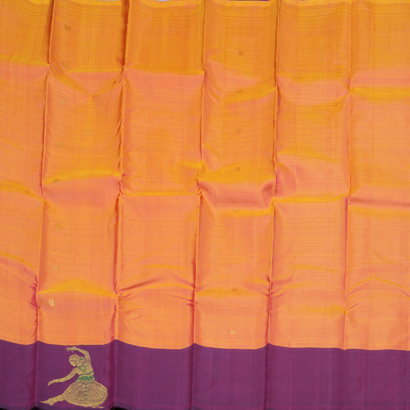 Hayagrivas Dual Tone (Yellow With Pink) Handloom Kanjivaram Silk Saree with Dark Purple Border KBD1796A3-2