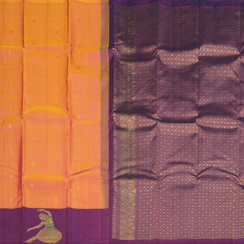 Hayagrivas Dual Tone (Yellow With Pink) Handloom Kanjivaram Silk Saree with Dark Purple Border KBD1796A3-2