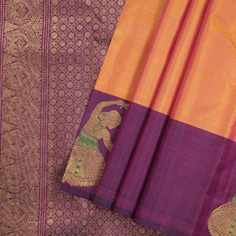 Hayagrivas Dual Tone (Yellow With Pink) Handloom Kanjivaram Silk Saree with Dark Purple Border KBD1796A3-2