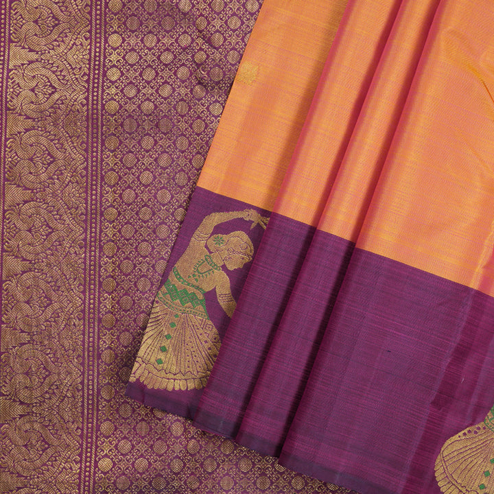 Hayagrivas Dual Tone (Yellow With Pink) Handloom Kanjivaram Silk Saree with Dark Purple Border KBD1796A3-2