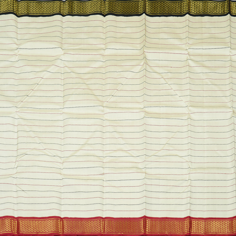 Hayagrivas White Handloom Kanjivaram Silk Saree with Ganga Jamuna (Black And Maroon) Border KBD1798B10-2