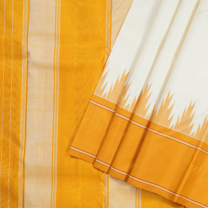 Hayagrivas Handloom Ivory With Mustard Kanjivaram Silk Saree KBD1798B5-10