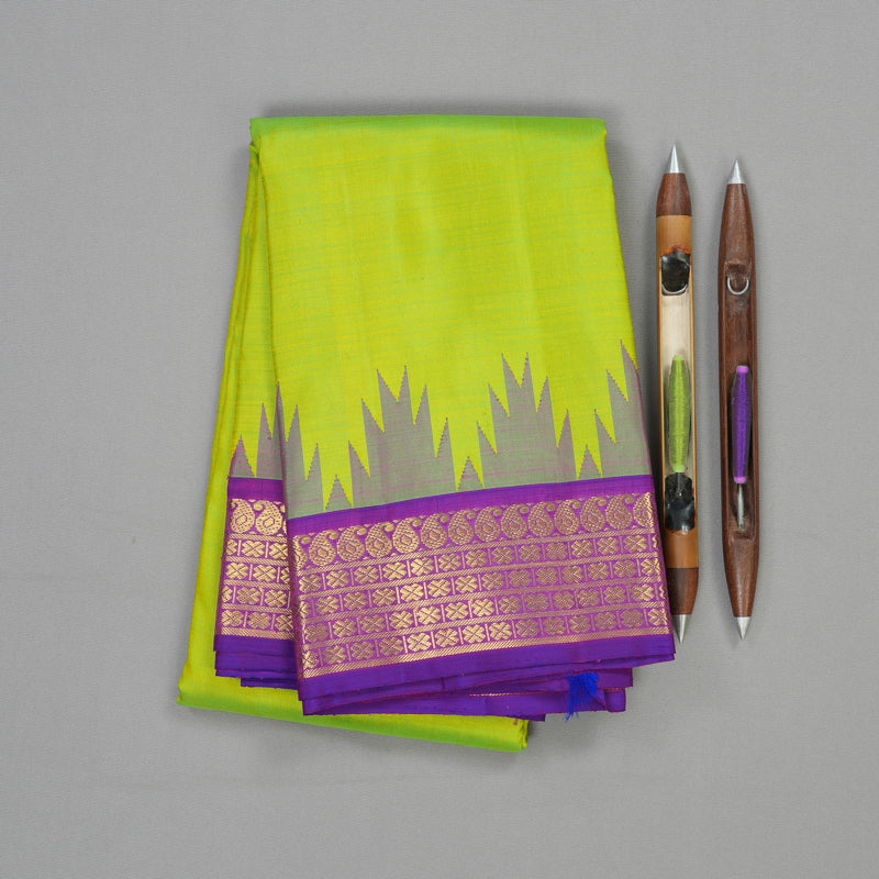 Hayagrivas Handloom Pure Kanjivaram Silk Saree in Glossy Fluorescent Green KBD1798B9-1