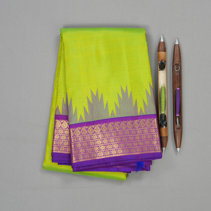 Hayagrivas Handloom Pure Kanjivaram Silk Saree in Glossy Fluorescent Green KBD1798B9-1
