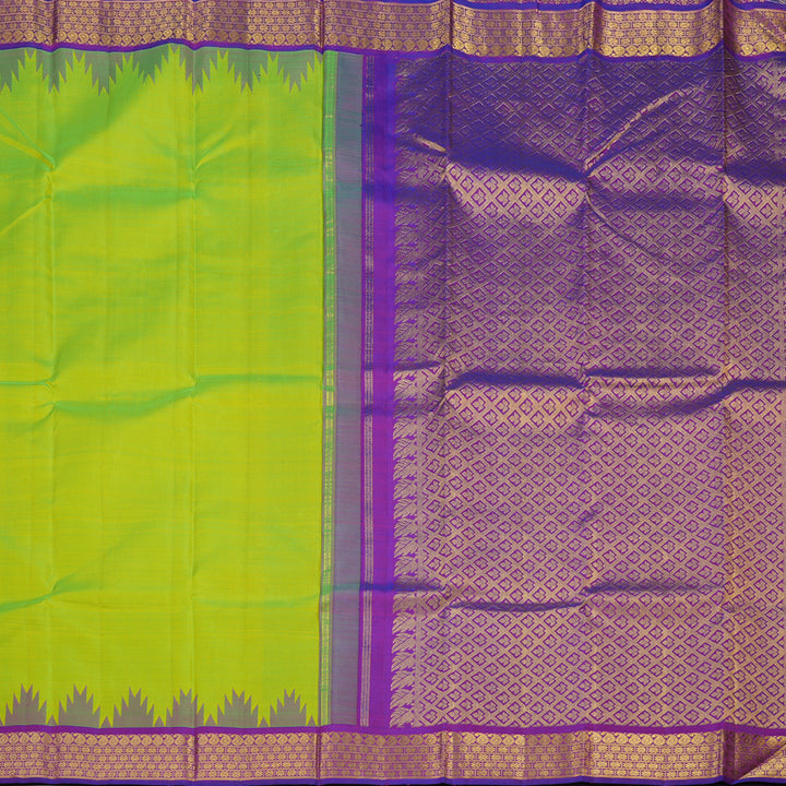 Hayagrivas Handloom Pure Kanjivaram Silk Saree in Glossy Fluorescent Green KBD1798B9-1
