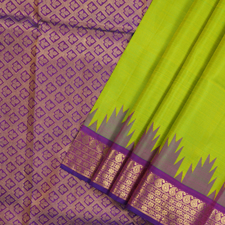 Hayagrivas Handloom Pure Kanjivaram Silk Saree in Glossy Fluorescent Green KBD1798B9-1