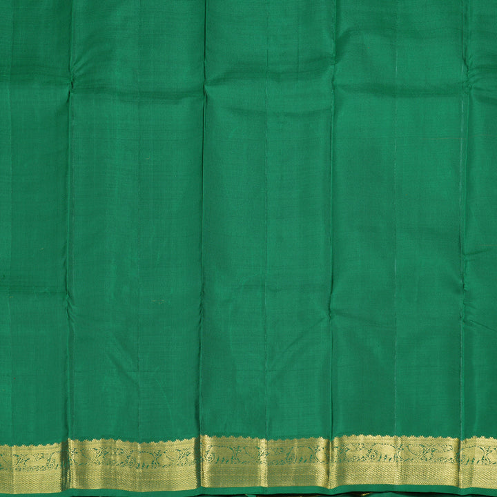 Hayagrivas Orangish Pink Handloom Kanjivaram Silk Saree with Bottle Green Border with KBD1799B3-1