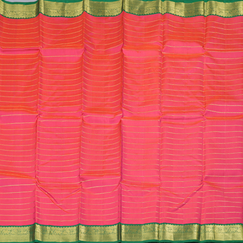 Hayagrivas Orangish Pink Handloom Kanjivaram Silk Saree with Bottle Green Border with KBD1799B3-1