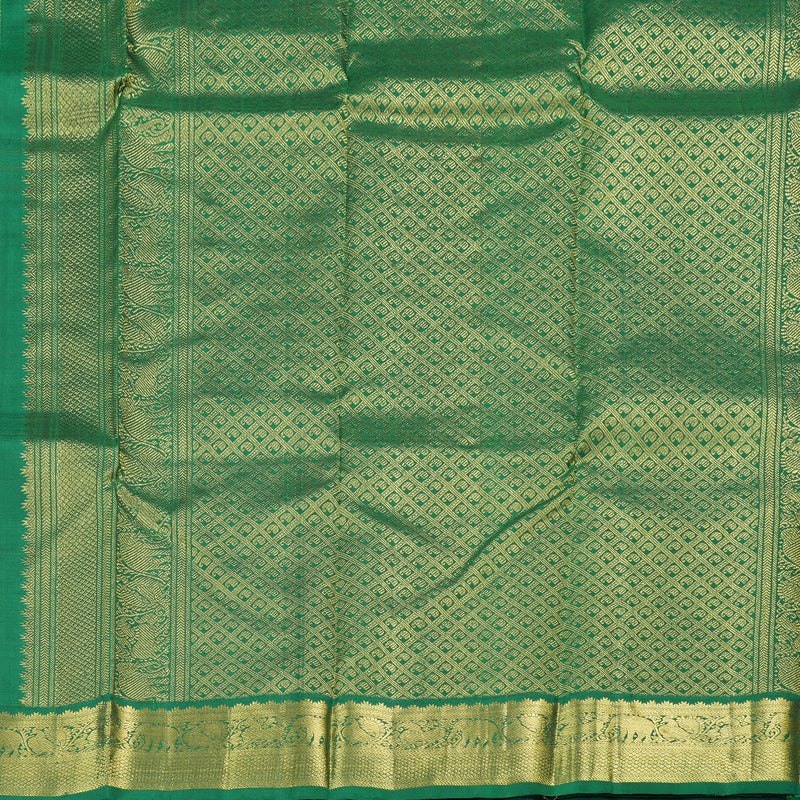Hayagrivas Orangish Pink Handloom Kanjivaram Silk Saree with Bottle Green Border with KBD1799B3-1