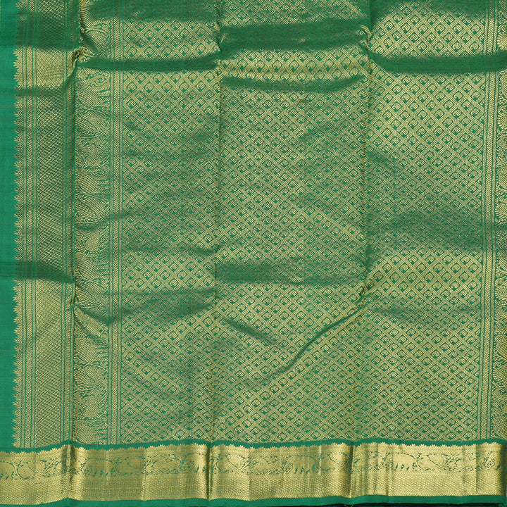 Hayagrivas Orangish Pink Handloom Kanjivaram Silk Saree with Bottle Green Border with KBD1799B3-1