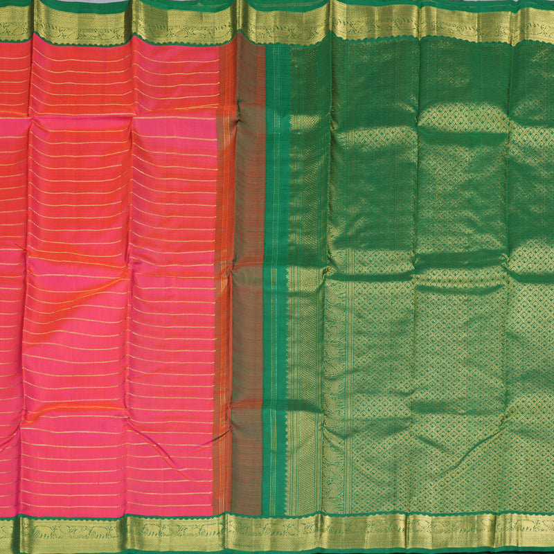 Hayagrivas Orangish Pink Handloom Kanjivaram Silk Saree with Bottle Green Border with KBD1799B3-1