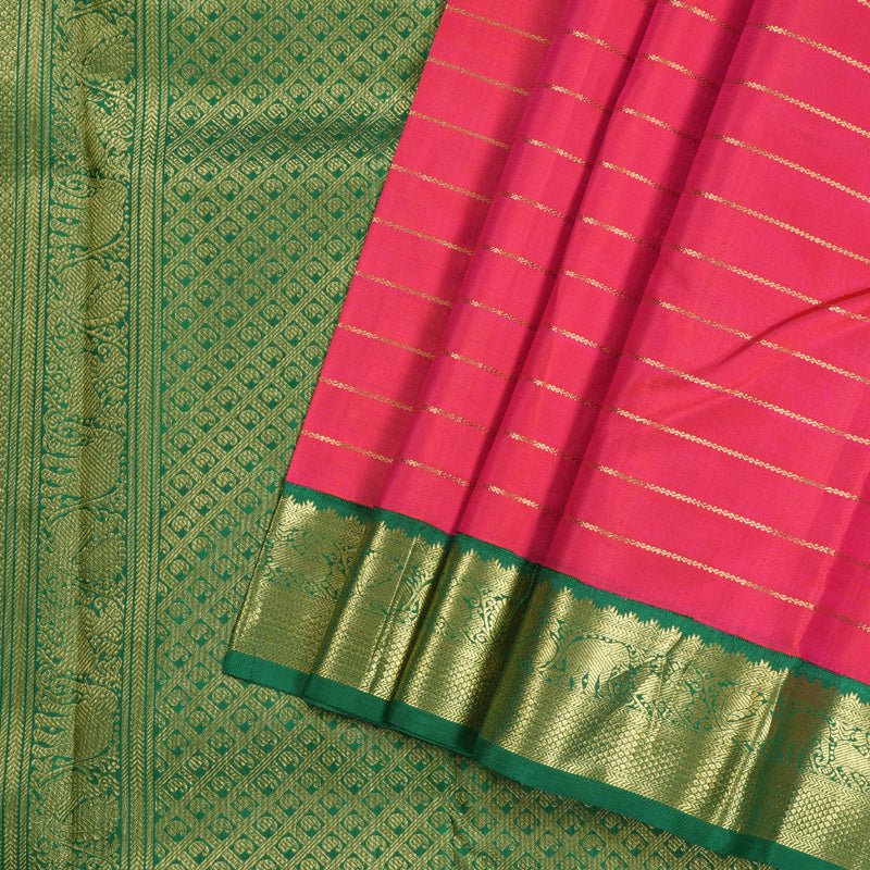 Hayagrivas Orangish Pink Handloom Kanjivaram Silk Saree with Bottle Green Border with KBD1799B3-1
