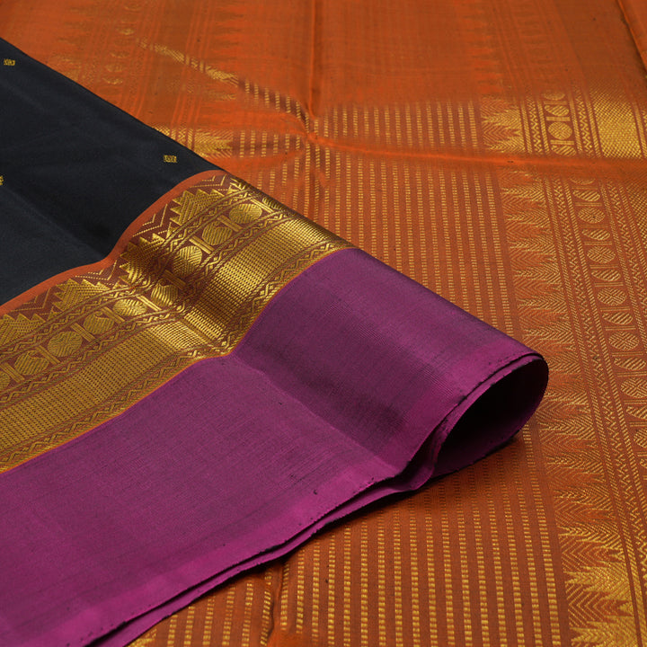 Hayagrivas Handloom Black Kanjivaram Silk Saree with Magenta Border KBD1800B2-1