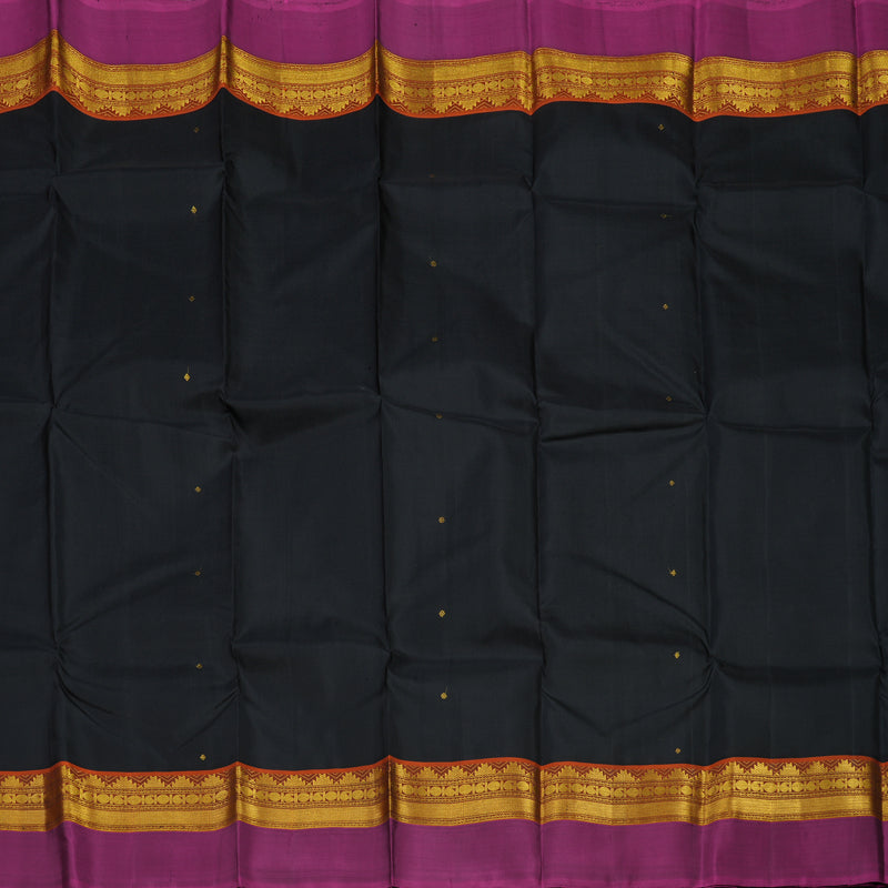 Hayagrivas Handloom Black Kanjivaram Silk Saree with Magenta Border KBD1800B2-1