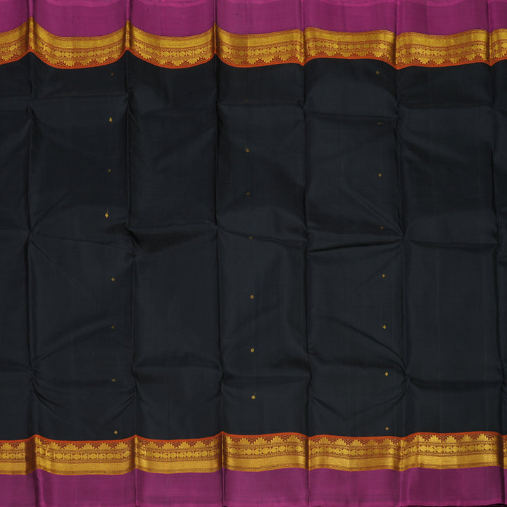 Hayagrivas Handloom Black Kanjivaram Silk Saree with Magenta Border KBD1800B2-1