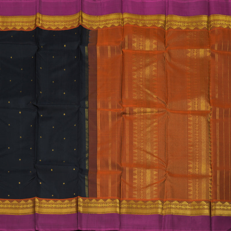 Hayagrivas Handloom Black Kanjivaram Silk Saree with Magenta Border KBD1800B2-1